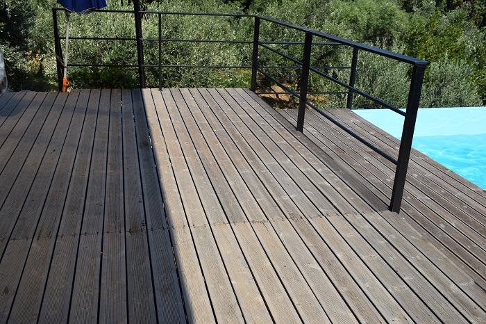 outdoor wooden  deck .